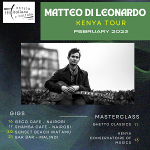 flyer chitarrista Matteo Di Lorenzo per evento IIC Nairobi