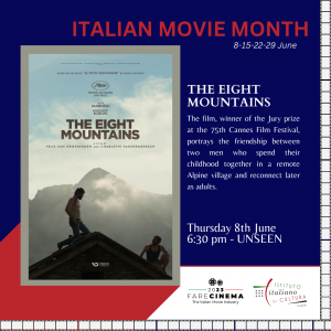 The eight mountains locandina per l'Italian Movie Month